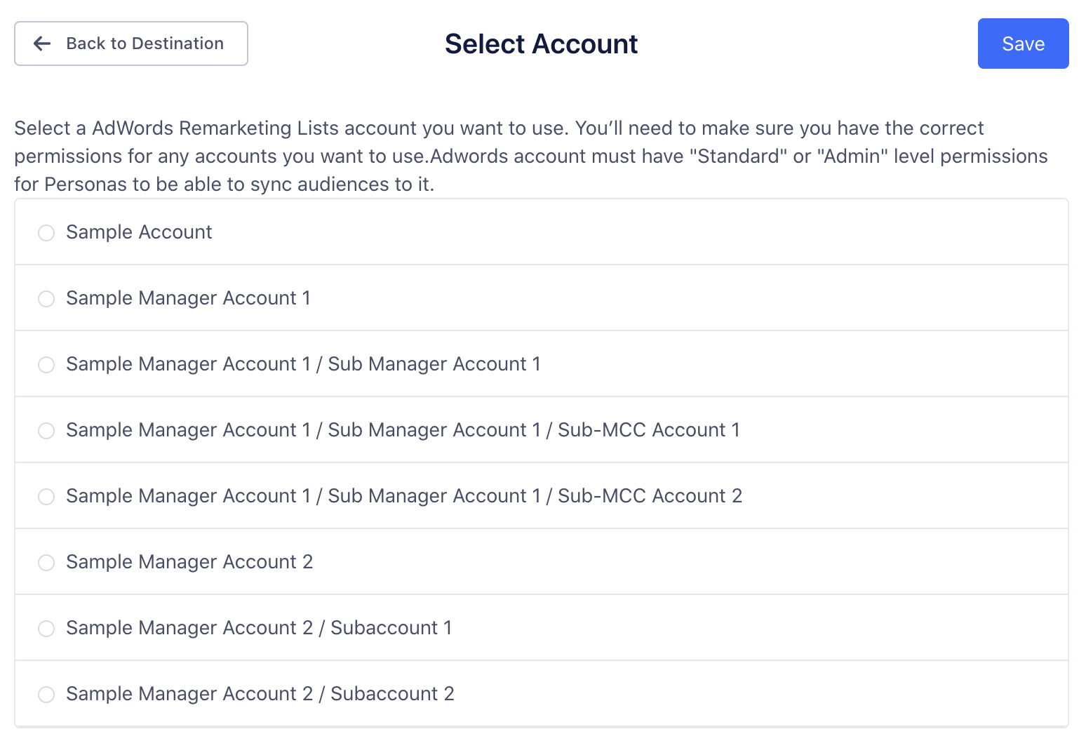 Example of Sub-accounts in Selector