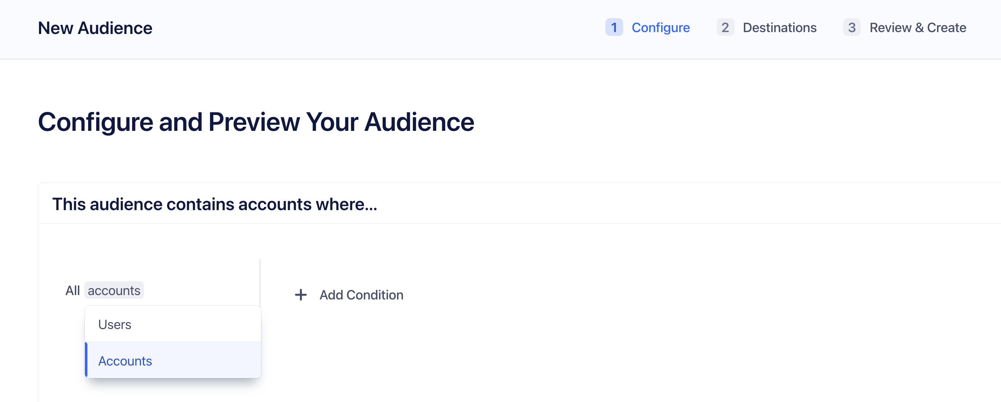 Use this control to access account level audience conditions